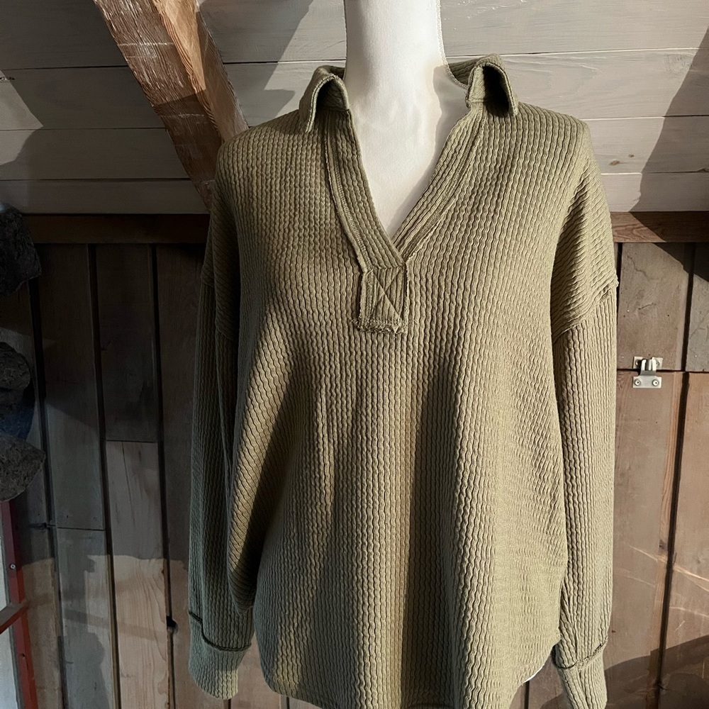 Blu Pepper Olive Ribbed Knit Top